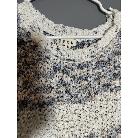 Pol Crochet Open Knit Sweater Beige Tan Neutral Relaxed Fit Womens S Boho Dolman - Picture 2 of 5